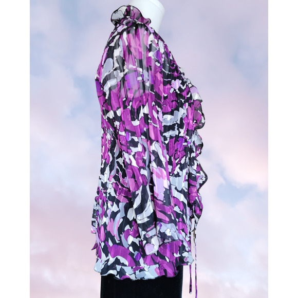 Y2k Studio 1940 Purple White Frilly Mesh Funky Tie Front Blouse Top Sz Small - Picture 3 of 6